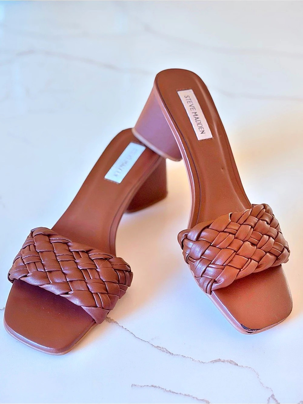 Steve Madden Woven Block Heel Mules in Brown Like New